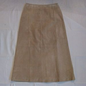 Boston Proper suede/leather long skirt. Tan. Sz. 8